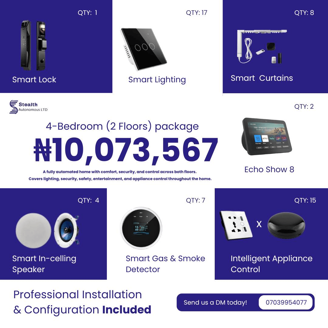 4 Bedroom (2 Floors) Package contents and pricing, Stealth Autonomous LTD