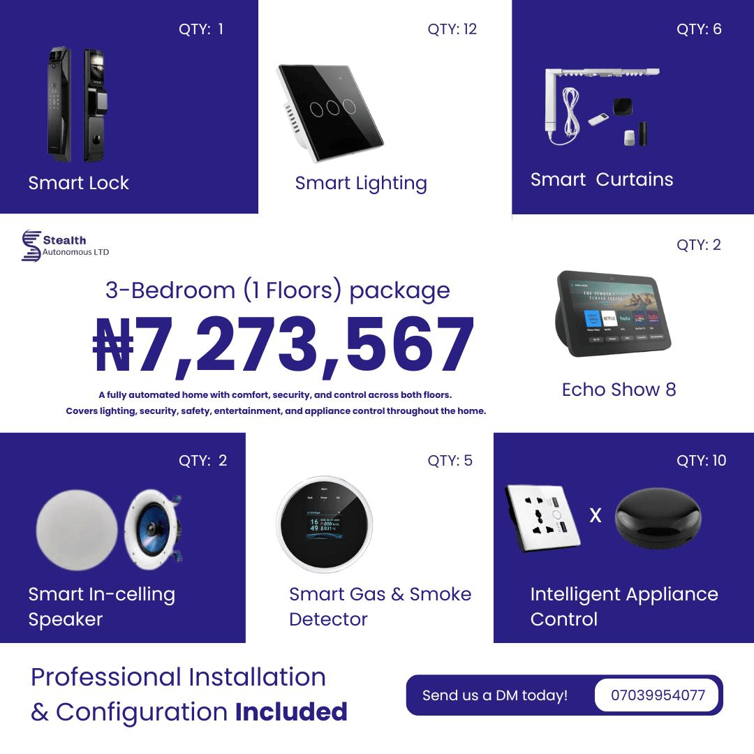 3 Bedroom (1 Floor) Package contents and pricing, Stealth Autonomous LTD